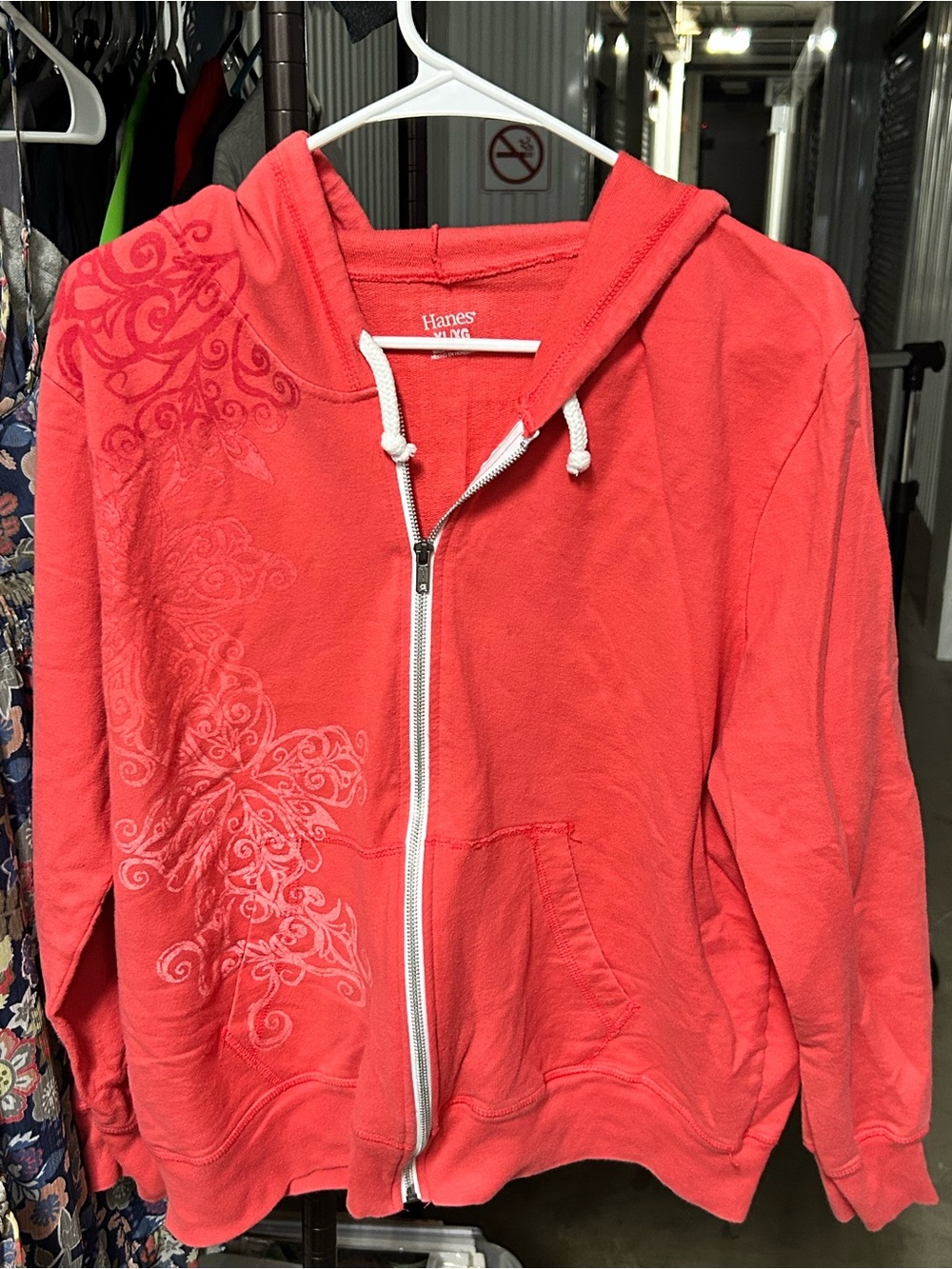Hanes Coral Zip Hoodie with Tonal Floral Design